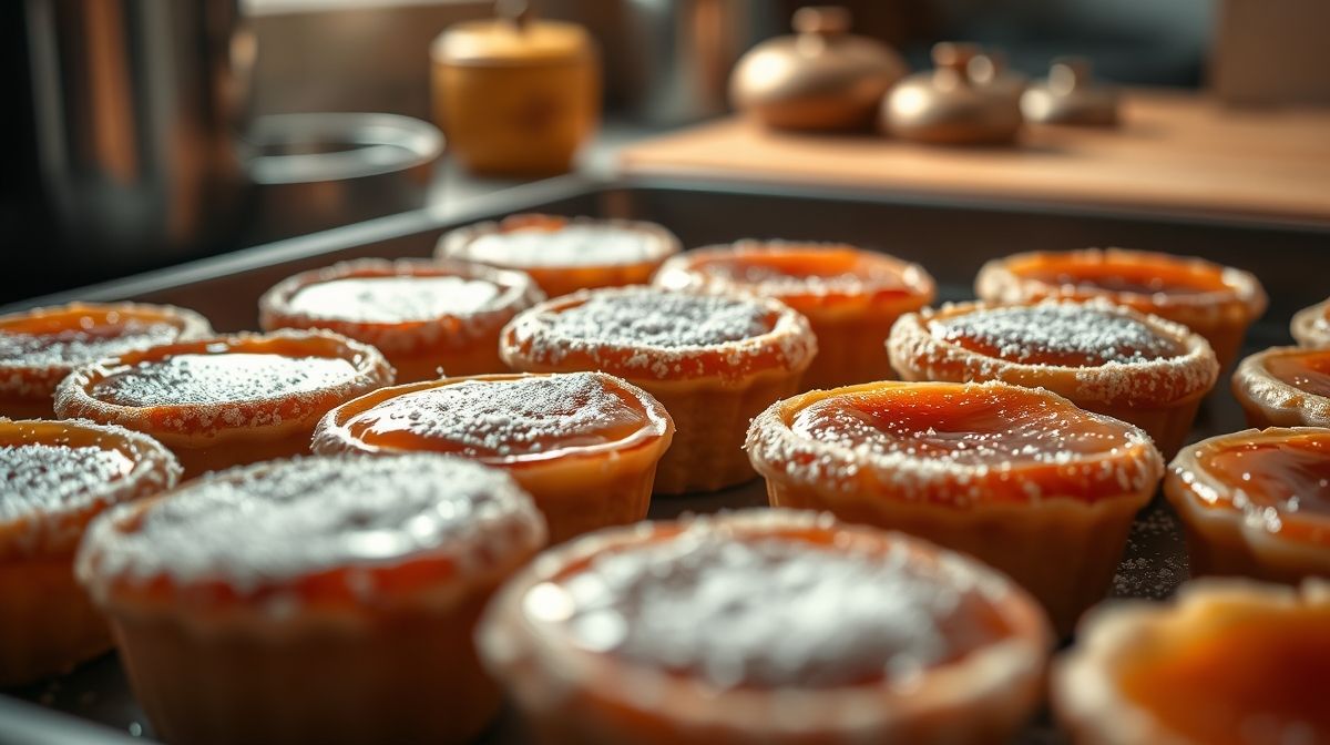 Imagem close-up de vários palitos franceses alinhados em uma assadeira, açúcar cristal brilhando na superfície e aspecto levemente caramelizado, clima caseiro e aconchegante, fundo desfocado, luz suave.