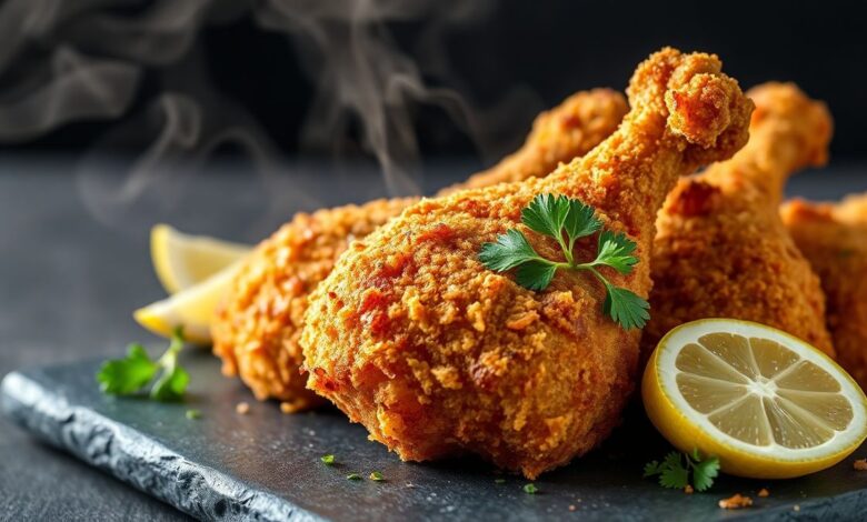 Coxa De Frango Empanada: Segredo Para Crocância Perfeita 16 Coxas de frango com crosta dourada e crocante servidas em estilo rústico