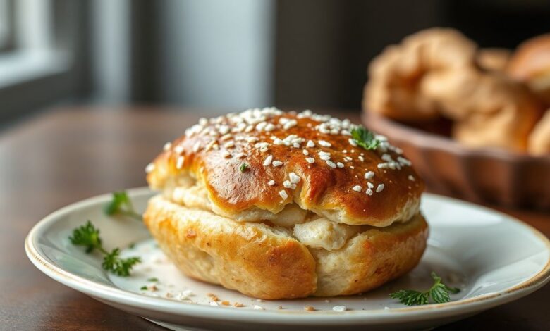 Pãozinho saudável sem trigo fácil e fofinho 6 Pãezinhos dourados, macios por dentro e com casquinha leve por fora, servidos quentinhos e apetitosos