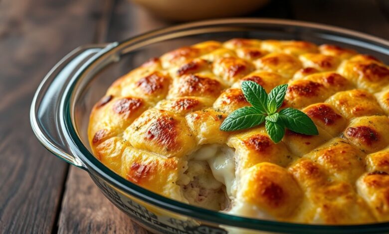Quibe De Forno Recheado: Receita Suculenta E Muito Fácil 41 Travessa de quibe de forno com cortes decorativos e queijo derretido