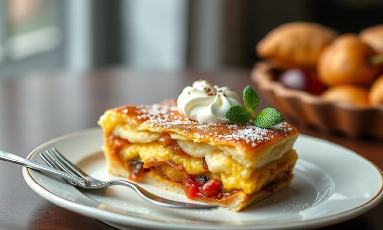 Torta Alemã: Aprenda 5 Segredos para Não Desmoronar! 1 Torta alemã perfeitamente montada, com camadas cremosas e cobertura de chocolate brilhante, servida em prato elegante.