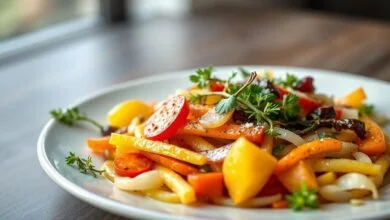 Higienização de Verduras: 5 Passos para Garantir Sua Segurança 6 Um prato cheio de verduras frescas, bem higienizadas e organizadas, transmitindo segurança e frescor.