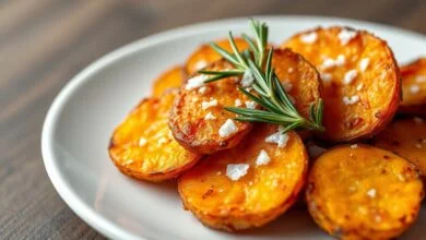 Batata Doce Na Airfryer: Crocante E Macia Em 30 Min 61 Fatias douradas de batata doce com bordas crocantes e interior macio, prontas para servir.