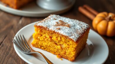 Bolo De Abóbora Fofinho E Úmido: Receita Fácil Em 55 Min 45 Fatia generosa de bolo de abóbora com textura de nuvem, cor vibrante e toque de canela.
