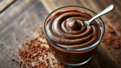 Creme De Cacau: Receita Fácil Em 20 Min Com 5 Ingredientes 52 Tigela de vidro com creme de cacau escuro e cremoso, textura lisa de mousse, pronto para servir.