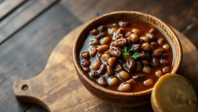 Feijão Salgado Demais: Como Consertar Em 15 Min Com Batata 7 Uma tigela de feijão carioca perfeitamente temperado, com caldo encorpado e brilhante, demonstrando o resultado da técnica de dessalgamento.