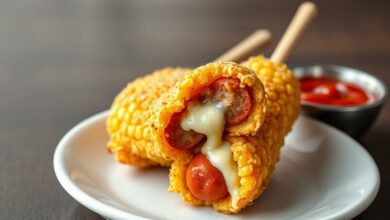 Hot Dog Coreano Crocante Com Queijo Derretido (Fácil) 38 O lanche perfeito: salsicha e muçarela empanados em massa levemente adocicada e panko, fritos até ficarem dourados e estalantes.
