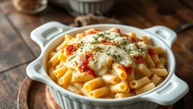 Macarrão De Forno Cremoso Sem Grumos: Receita De 50 Min 50 Refratário de macarrão penne com molho branco aveludado e cobertura de queijo muçarela dourado e borbulhante.