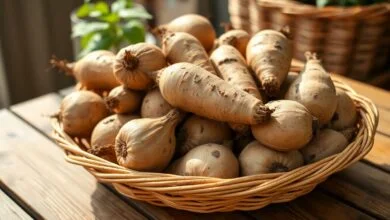 Como Plantar Inhame: Guia Completo Para Uma Colheita Farta 41 Tubérculos de inhame recém-colhidos apresentados em um ambiente rural