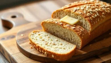 Pão Integral De Aveia Fofinho: Receita Fácil Sem Sova 43 Pão dourado recém-saído do forno, fatiado para mostrar a textura interna macia
