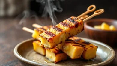 Queijo Coalho Na Frigideira: Crocante Em 7 Minutos 41 Fatias de queijo coalho com casquinha dourada e crocante, levemente marcadas pela frigideira, servidas em um prato de cerâmica rústico.