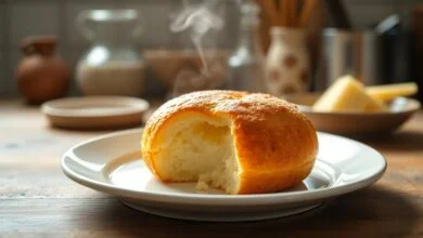 Pão De Queijo De Frigideira: Receita Fácil Em 10 Minutos 43 Pão de queijo de frigideira perfeitamente dourado e fofinho servido no prato
