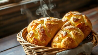 Polvilho Doce E Azedo: A Mistura Para O Pão De Queijo Perfeito 44 Pães de queijo assados com casca dourada e rústica servidos em uma cesta de vime