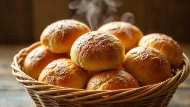 Amolecer Pão Francês: Truque Fácil Para Ele Ficar Fresquinho 46 Pães franceses dourados e quentes dispostos em um cesto rústico