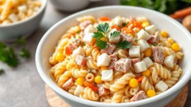 Salada De Macarrão Para Festas: Receita Cremosa E Rápida 41 Travessa grande com salada de macarrão colorida e bem servida