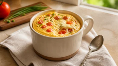 Omelete De Caneca No Micro-ondas: Fofinha Em 3 Minutos 42 Omelete de caneca no micro-ondas com queijo, tomate e cebolinha